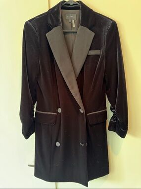 NWOT 1. State Black Velvet Double-Breasted Blazer Dress